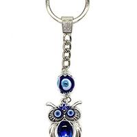 Bravo Team Owl and Evil Eye w/Blue Crystals Hanging Keychain Ring Sign of Good Luck & Protection