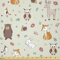 Ambesonne Animal Fabric by The Yard, Woodland Concept Childish Pattern with Forest Animals Deer Fox 