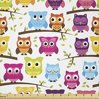 Lunarable Owls Fabric by The Yard, Owls in The Forest Woodland Celebration Friendship Togetherness T