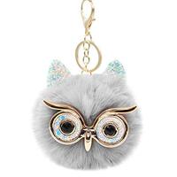 Puffball Owl Faux Fur Pom Pom Keychain Handbag Purse Jewellry Holder Keyring Backpack Pendants(grey)
