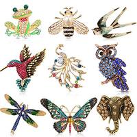 Hicarer 9 Pcs Animal Brooch Pins Brooches for Women Vintage Rhinestone Crystal Pin Hummingbird Butte