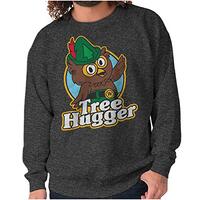 Brisco Brands Woodsy Owl Tree Hugger Retro Vintage Sweatshirt for Men or Women Dark Heather