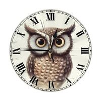 FeHuew Vintage Wooden Owls Print Decorative Round Wall Clock 9.5 Inch Non Ticking Battery Operated f