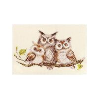 Little Owls Cross-Stitch kit on Aida 14 Count Canvas. Monochrome Little Animal. Easy & Fast Cros
