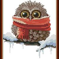 Awesocrafts Cross Stitch Kits, Owl Scarf Cute Christmas Winter Easy Patterns Cross Stitching Embroid