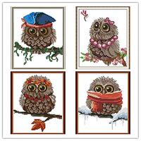 Cross Stitch Kits, Awesocrafts Owls 4 Four Seasons Easy Patterns Cross Stitching Embroidery Kit Supp