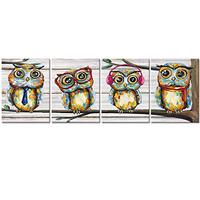 Visual Art Decor 4 Pieces Happy Owl Family Canvas Prints Animal Painting Wall Decor Dad Mom and Kids
