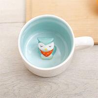 Lemon Park Surprise 3D Coffee Mug Animal Inside 12 oz with Owl,Handmade Ceramics Cup,Christmas Birth