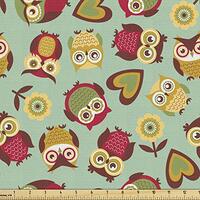 Ambesonne Owls Fabric by The Yard, Cheerful Theme Ornate Birds Nostalgic Vintage Pattern, Decorative