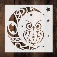 Tribal Moon Owl Stencil Reusable Sturdy Flexible Clear Plastic 1-5.5x5.5 in Arts and Crafts Material