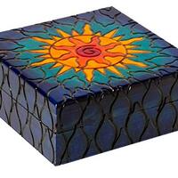 Artisan Owl Polish Handmade Solar Wind Wooden Box with Vivid Colors