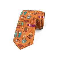 Ambesonne Men's Tie, Pumpkin Bonfire Owls Doodle, 3.7", Burnt Sienna and Multicolor