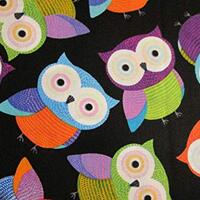 Owls Foxy Owls Colored Black OWL Cotton Fabric Size;1/4 Yard(18x22)