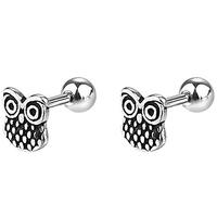 Stainless Steel Retro Vintage Owl Bird Cocktail Party Stud Earrings (Silver)