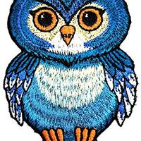 PARITA Cute Bird Owl Blue Embroidered Patches Stickers Cartoon Kids DIY Craft Decorative Repair Patc
