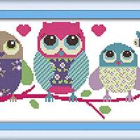 Cross Stitch Kits, Awesocrafts Cartoon Owl Animals Cute Abstract Easy Patterns Cross Stitching Embro