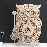 ROKR 3D Wooden Puzzles for Adults Mechanical Clock Kits-Owl Clock, DIY Clock Model Building Kits Edu