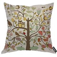 AOYEGO Tree Throw Pillow Cover Owl Couple Birds Bee Plant Nature Animal Leaf Branch Foliage Floral C