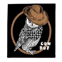 Swono Owl Throw Blanket,Owl in A Brown Cowboy Hat and Checkered Cravat with Rope Frame Thorw Blanket