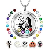 AZNECK 30mm Jack and Sally Nightmare Before Christmas Necklaces Halloween Locket Kids Floating Charm