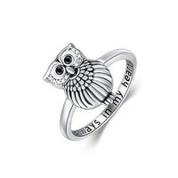 LONAGO Owl Ring 925 Sterling Silver, Night Birds Owl Stacking Ring for Women (Owl Size 7)