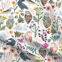Spoonflower Fabric - Dreams Large Birds Botanical Floral Owl Fern Green Bird Woodland Printed on Pet