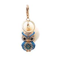 surell - Sparkly Owl Keychain - Real Mink Fur Pompom - Bird Key Chain with Gems -Bedazzled Charm Sty