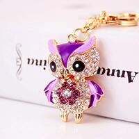 Grtdrm Cute Owl Shape Crystal Rhinestone Sparkling Keychain Bag Pendant Handbag Charm for Women Girl