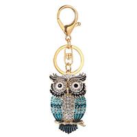 Cute Owl Rhinestone Keychains,Sparkling Animal Charm Keyrings Pendant (Blue)