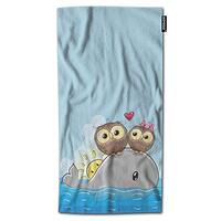 AOYEGO Owls and Whale Bath Towel Two Cute Cartoon Owls Smiling Ocean Sea Animal Swimming Bath Hand T