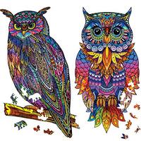 2 Pack Owl Wooden Jigsaw Puzzles for Adults Owl Animal Wooden Shaped Jigsaw Puzzles Owl Colorful Bir