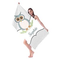 CUXWEOT Personalized Beach Towels Mat with Name Custom Cute Owl Quick Dry Absorbent Sand Prool Micro