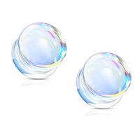 Pierced Owl Iridescent Glass Double Flared Saddle Plug Gauges, Sold as a Pair (10mm (00GA))