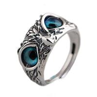 BHJKL 925 Sterling Silver Demon Eye Owl Ring,Silver Retro Animal Open Adjustable Ring, Ring Jewelry 
