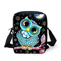 HUGS IDEA Small Messenger Bag with Shoulder Straps for Women Girls Novelty Owl Print Cell Phon Purse