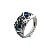 Caiyao Vintage Owl Bird Band Ring Retro Owl Eye Ring Silver Adjustable Ring Owl Charm Ring Jewelry P