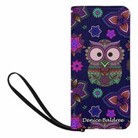 Personalized Name Wristlet Wallet, Custom mom's gift Owls Pattern Leather Wallet Flowers Ladies