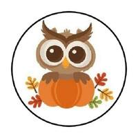 Owl Pumpkin Leaves Envelope Seals 48 Labels Stickers 1.2" Round