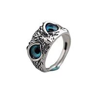 COLORFUL BLING 1pcs Gothic Demon Eye Owl Ring Set Adjustable Retro Open Antique Silver Crystal Band 