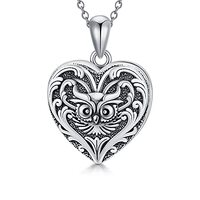 SOULMEET Heart Shaped Wisdom Owl Locket Necklace That Holds 2 Pictures Photo Keep Someone Near to Yo