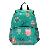 beeplus Green Pattern Colorful Owl Kids Backpack 13inch Little Kid Toddler Backpacks for Boys and Gi