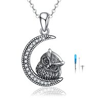 YAFEINI Owl Urn Necklaces for Ashes Sterling Silver Crescent Moon Keepsake Cremation Jewelry Memoria