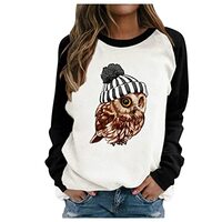 JEGULV Spring Sale March Big Deals Kawaii Animal Owl Print Sweatshirts for Womens Long Sleeve Color 