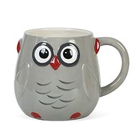 FORLONG Ceramic Large Coffee Mug,3D Hand-painted Grey Owl Design Big Tea Cup for Office & Home, 
