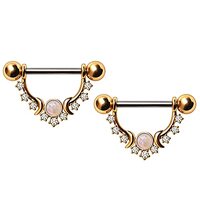 Pierced Owl 14GA Golden Moons with Multi Jeweled Stars Dangle 316L Surgical Stainless Steel Barbell 