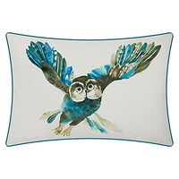 JWH Blue Owl Velvet Throw Pillow Cover Decorative Animal Print Beige Accent Pillow Case Lumbar Cushi