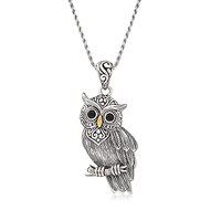 Ross-Simons Sterling Silver Bali-Style Owl Pendant Necklace With Black Onyx and 18kt Gold Over Sterl