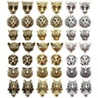 JIALEEY Animal Tibetan Loose Spacer Beads, Mixed Lion Fox Owl Leopard Spacer Beads Fit European Char