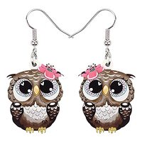 BONSNY Drop Dangle Brown Owl Earrings Bird Jewelry For Women Girls Kids Gift Charms (Rust)