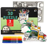 Arteza Kids 3D Puzzle, Owl & Giraffe to Craft, Photo Frame & Pen Holder Model Kit with 23 Fo